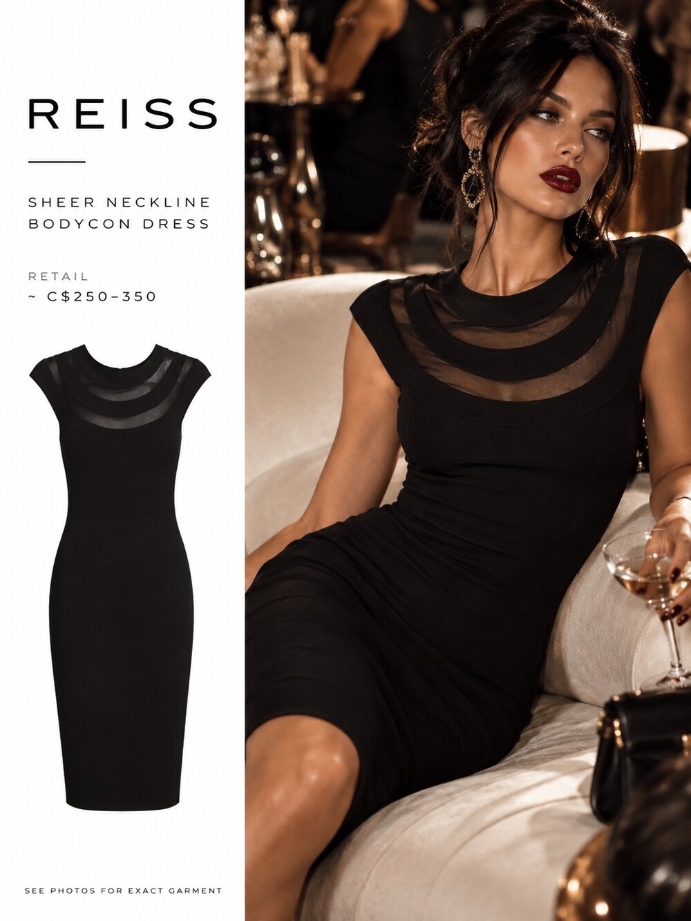 Black Bandage Bodycon Dress Sheer Elegant Evening Reiss Y2K Bebe Reiss Vamp Goth